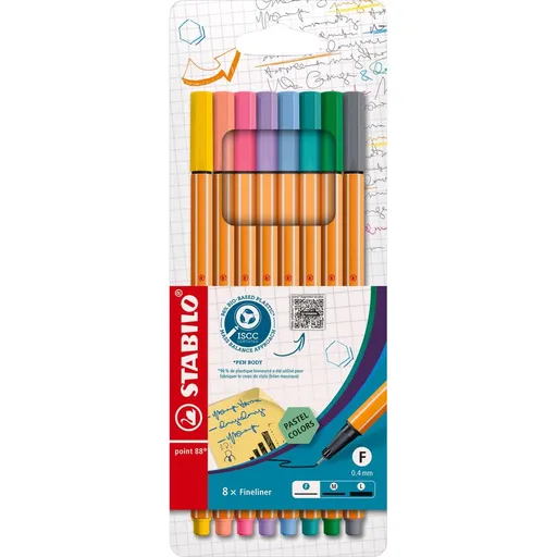 Jemný liner STABILO point 88 - 8 ks pouzdro - Pastelové barvy