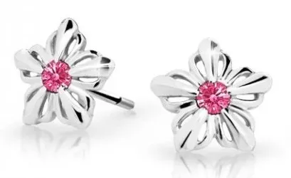 Cutie Jewellery Dětské kytičkové náušnice z bílého zlata C2238-30-X-2 fuchsiová