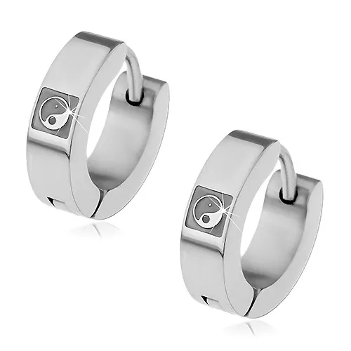 Náušnice z oceli 316L stříbrné barvy, vyrytý symbol JIN-JANG