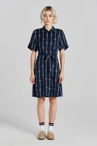 ŠATY GANT SLIM PRINTED SS SHIRT DRESS EVENING BLUE