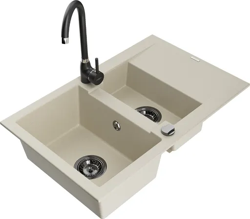 MEXEN/S Gaspar granitový dřez 1.5 s odkapávačem včetně baterie Telma, béžová 6507-69-670200-70