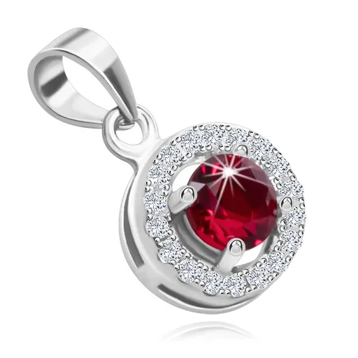 Přívěsek, stříbro 925, čirý obrys kruhu, červený kulatý zirkon