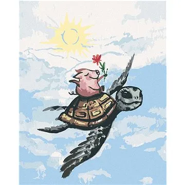 Zuty - Malování podle čísel - PRASE LETÍCÍ NA ŽELVĚ, 80x100 cm, vypnuté plátno na rám (HRAmmb06851nad)