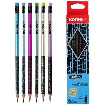 KORES Grafitos Style Metalic Cracked HB, trojhranná - sada 6 ks (92813)