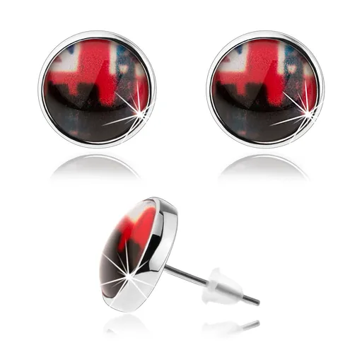 Puzetové náušnice kabošon, motiv britské vlajky, silueta Londýna