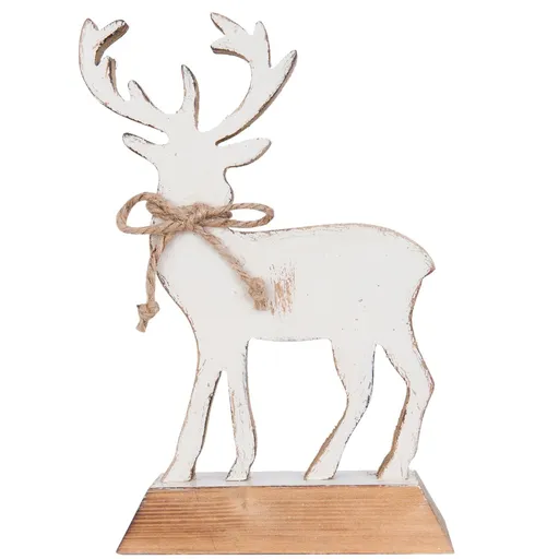 Bílá dřevěná dekorace Jelen - 14*6*20 cm 6H1087S