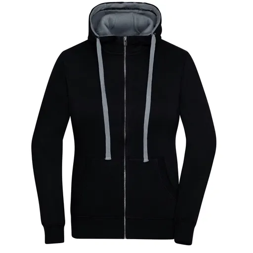 James & Nicholson (Daiber) Dámská mikina na zip s kapucí JN962 - Černá / šedý melír | L