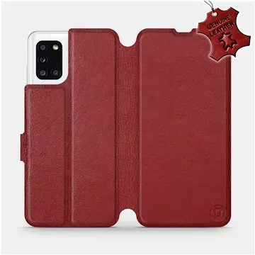 Flip pouzdro na mobil Samsung Galaxy A31 - Tmavě červené - kožené -   Dark Red Leather (5903516227624)