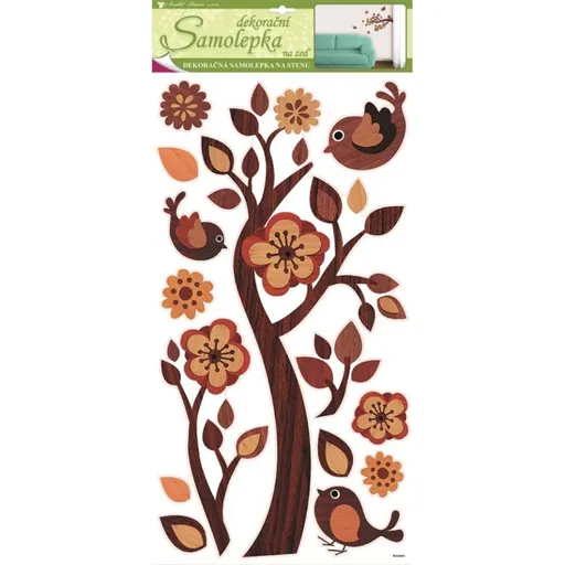 Samolepky na zeď větev s imitací dřeva 60x32 cm