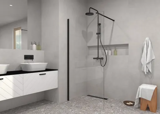 BESCO Walk-in sprchový kout ECO-N BLACK Barva rámu Černá, Pevná stěna Bez pevné stěny, Rozměr A 120, Rozměr C 195, Výplň Čiré bezpečnostní sklo 6 mm BCEXON120BC