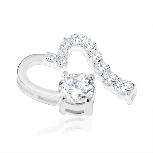 Přívěsek ze stříbra 925, asymetrický obrys srdce, čirý zirkon, třpytivá linie