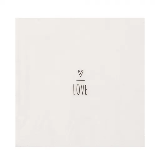 Bílé papírové ubrousky se srdíčkem Love - 33*33 cm (20ks) 73086