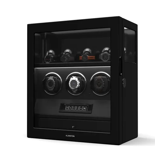 Klarstein SecureTouch natahovač hodinek, 3+4 hodinky, motor Mabuchi, klavírní lak, 41 režimů, zámek, LED diody