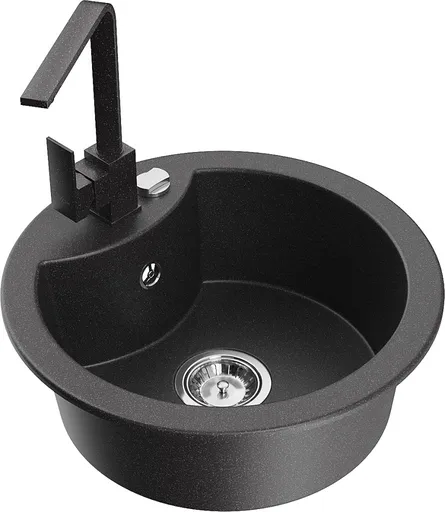 MEXEN/S Diego granitový dřez 1-miska včetně baterie Rita, černý kropenatý 6512-76-670300-76