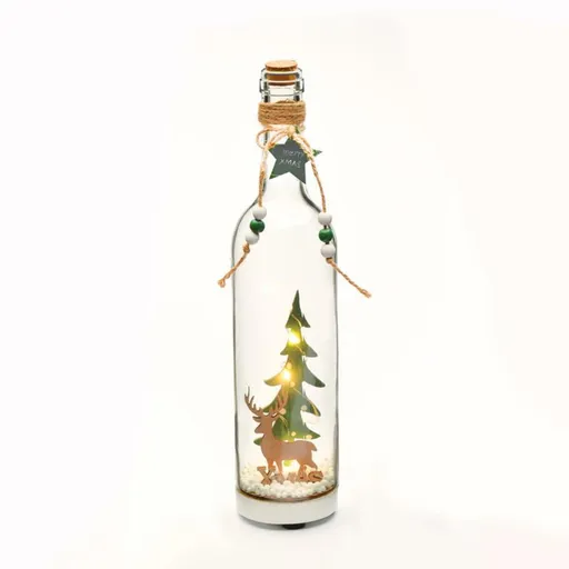 ACA Lighting skleněná vánoční dekorace láhev se sobem 5 WW LED na baterie 3xLR44 IP20 pr.7x30cm X1351110