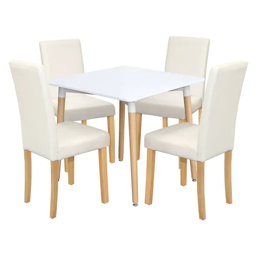 Jídelní stůl ONE 80x80 bílý + 4 židle PRIMA bílá/světlé nohy