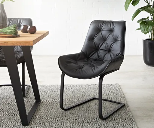 Jídelní židle Taimi-Flex černá pravá kůže konzolová podnož