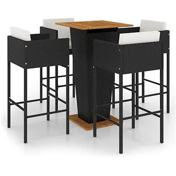 5dílný zahradní barový set s poduškami polyratan černý, 3094800 (3094800)