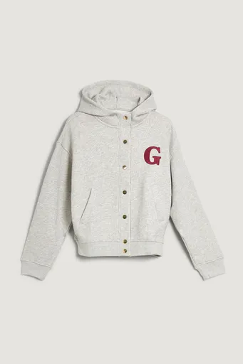 MIKINA GANT G BADGE BUTTON UP HOODIE LIGHT GREY MELANGE