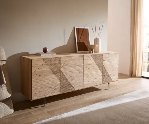 Komoda Tereos 200 cm dub přírodní 3D efekt 4 dvířka podnož ve