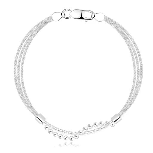 Trojitý stříbrný náramek 925 - propletený kuličkový a kulatý řetízek