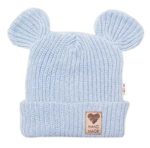 Baby Nellys Pletená bavlněná čepice, dvouvrstvá, Hand Made, modrá,80/86