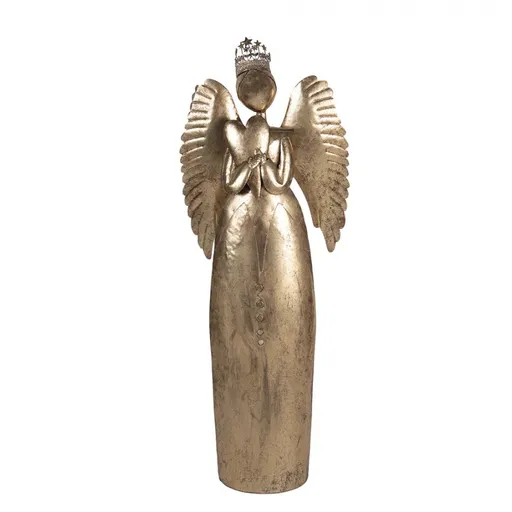 Zlatá antik kovová veliká dekorace anděl se srdcem Christmas Angel - 36*15*100 cm Clayre & Eef
