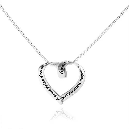 Náhrdelník ze stříbra 925, zatočený obrys srdce s patinovaným nápisem