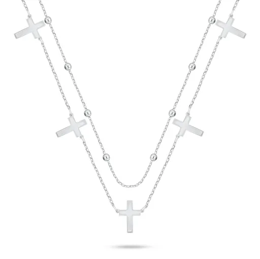 Brilio Silver Dvojitý stříbrný náhrdelník s křížky NCL157W