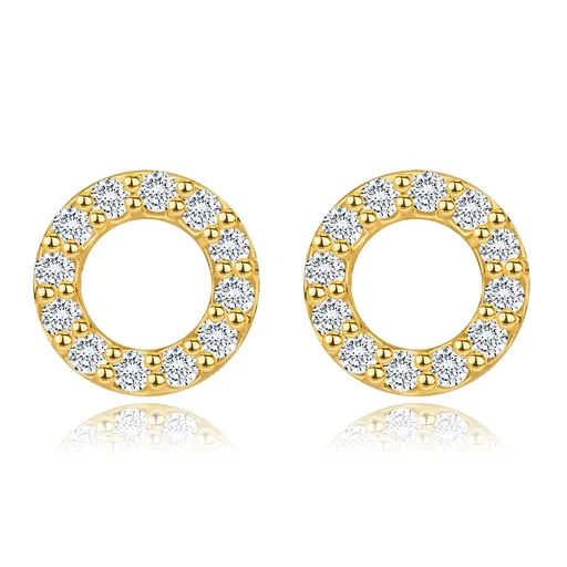 Náušnice ze žlutého 14K zlata - kroužek, dvanáct čirých diamantů na každé náušnici