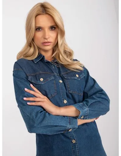 Dámská košile s kapsami džínová RUE PARIS modrá