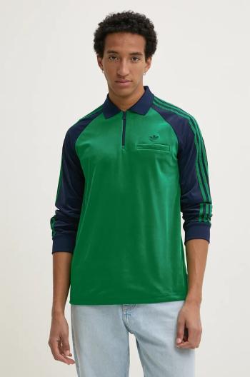 Velurová mikina adidas Originals Velour Polo zelená barva, JN5981