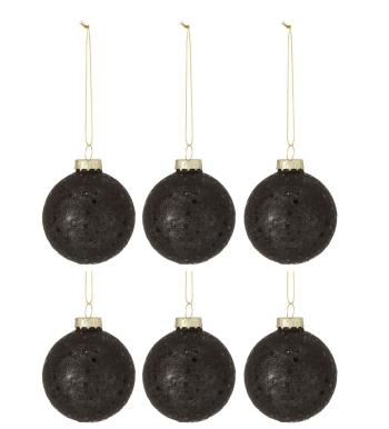 6ks černé vánoční koule  Baubles stars black  – Ø 8cm 6538