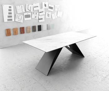 Jídelní stůl Edge 200x100cm Laminam® keramika bílá podnož ve