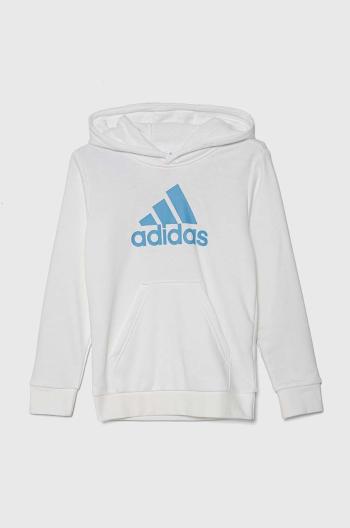 Dětská mikina adidas bílá barva, s kapucí, s potiskem