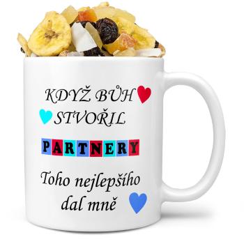 Hrnek Když bůh stvořil partnery (Náplň hrníčku: Tropická směs)