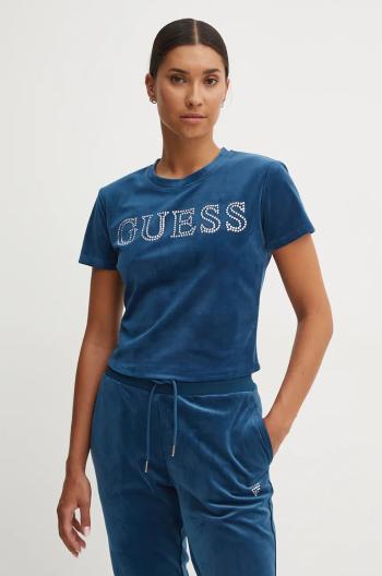 Velurové tričko Guess COUTURE tyrkysová barva, V4BI29 KBXI2