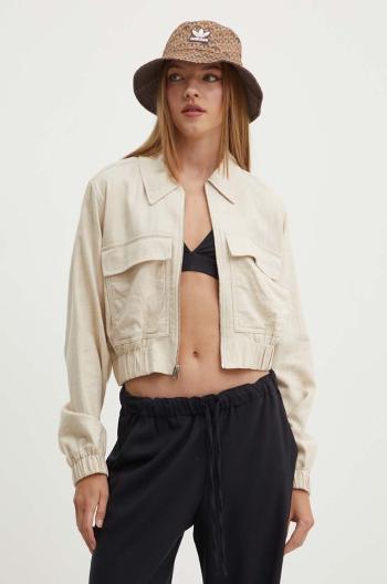 Ľanový kabát Hollister Co. béžová farba, prechodná, oversize