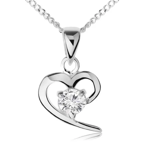 Náhrdelník ze stříbra 925, obrys asymetrického srdce, čirý zirkon