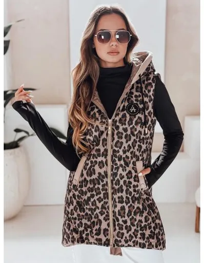 Dámská prošívaná vesta s leopardím vzorem ELMERA kamelová