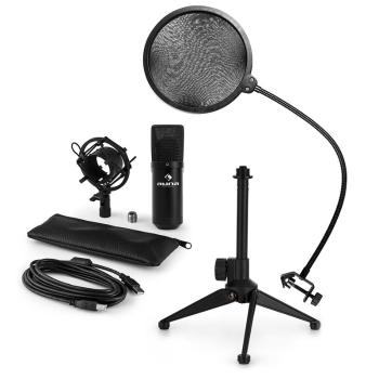 Auna MIC-900B V2, USB mikrofonní sada, kondenzátorový mikrofon + pop-filter + stolní stativ