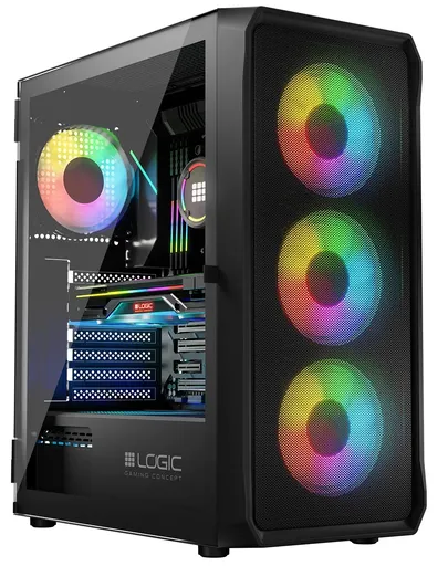 LOGIC PC skříň Portos ARGB MIDI 1x USB 3.0, 2x USB 2.0 + audio, černá, bez zdroje