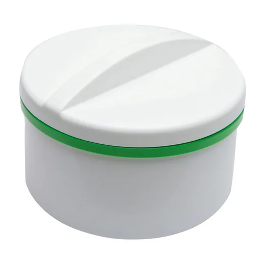 Dóza pro zubní náhrady se sítkem, bílo-zelená