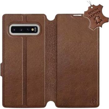 Flip pouzdro na mobil Samsung Galaxy S10 Plus - Hnědé - kožené -  Brown Leather (5903226813308)