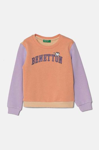 Dětská bavlněná mikina United Colors of Benetton oranžová barva, s aplikací, 3J70G10F8