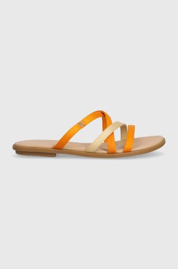 Pantofle Tommy Hilfiger TH STRAP FLAT SATIN SANDAL dámské, oranžová barva, FW0FW08041