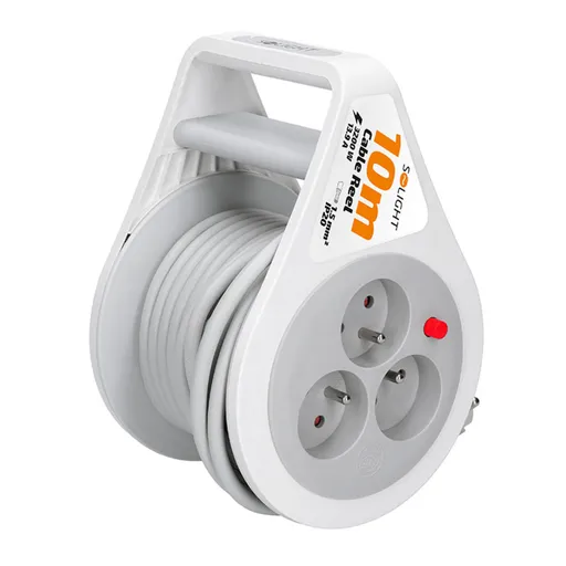 Solight prodlužovací přívod na bubnu 10m, 3 zásuvky, šedý kabel, 3x 1,5mm2 PB25