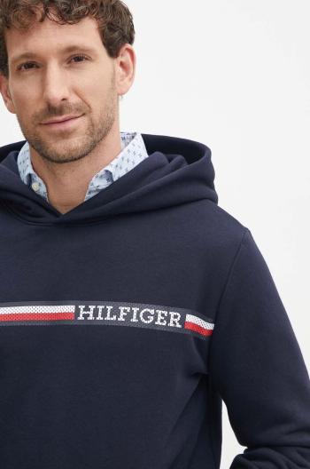 Mikina Tommy Hilfiger pánská, tmavomodrá barva, s kapucí, s potiskem, MW0MW36737