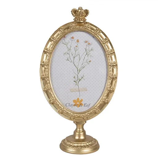 Zlatý antik fotorámeček na podstavci se včelkami a korunkou - 16*9*29 / 13*18 cm Clayre & Eef