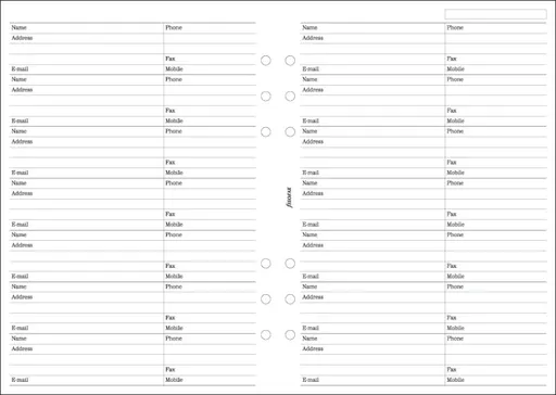Filofax - náplň A5, jméno, adresa, telefon